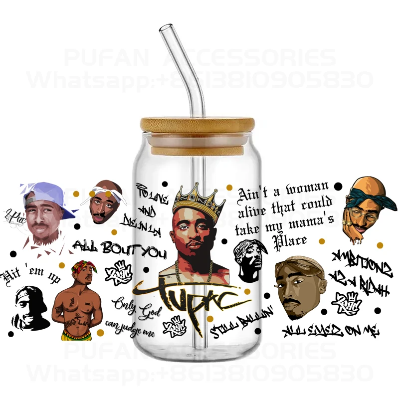 

New Mixed Design Hip Hop Rapper Super Star Culture 3D UV DTF for 16oz 3D Sticker Cup Mug Wraps Tumbler DIY Transfer Waterproof