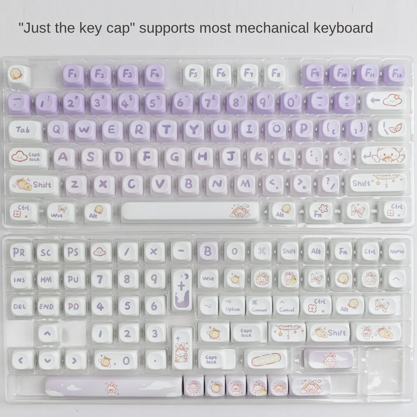 142 Keys Purple Bunny PBT Keycaps MOA Profile Thermal Sublimated Keycap Set for Mx Cherry Gateron Switch Mechanical Keyboard Kit
