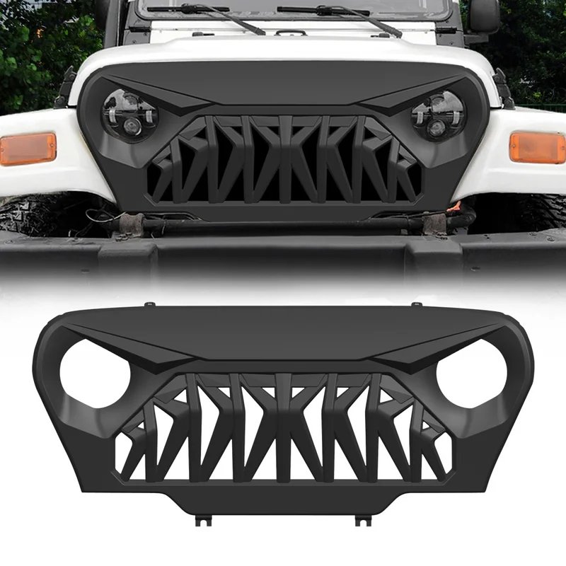 

Racing Grills For 1999-2006 Jeep Wrangler TJ Shark-style Front Bumper Grill Grille Matte Black Modified Off-road Vehicle