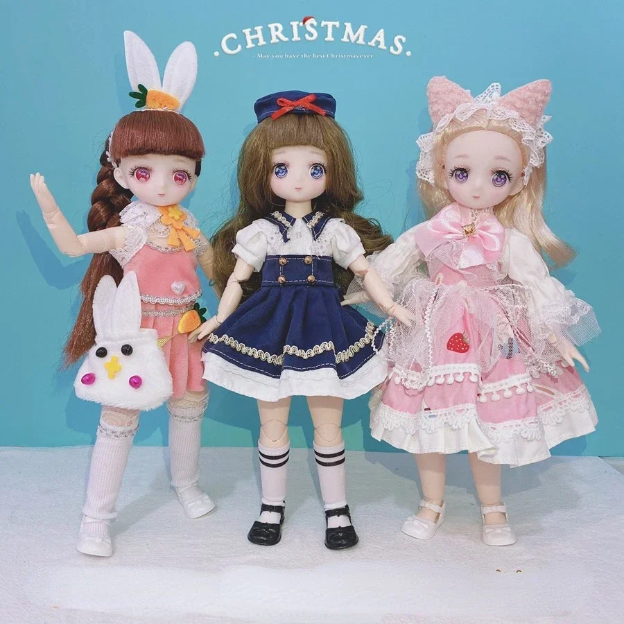 

Newest 30cm Comic Face BJD Doll Two-dimensional Anime Style Dolls 15 Moveable Joint Full Set Toy Girl Birthday Gift Doll