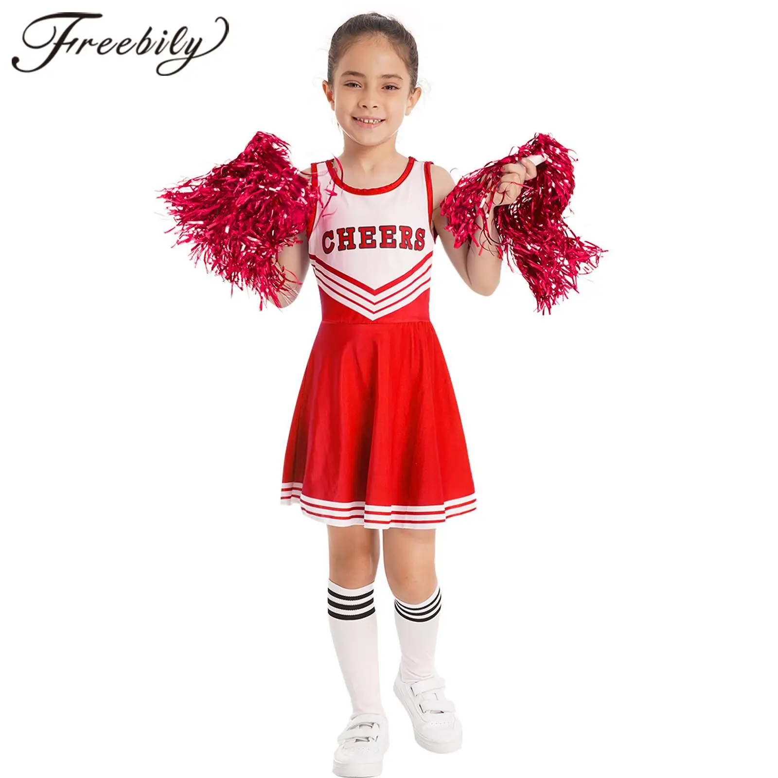 

Kids Cheerleader Costume Outfits School Girls Cheerlead Uniforms for Cosplay Cheer Dance Dress with Socks Cheerleading Dress