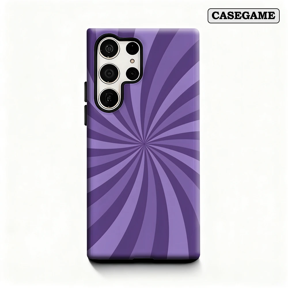 Casegame Phone Case for Samsung Galaxy S26 S25 Ultra S24 Plus Shockproof Double Layer Tough Back Purple Spiral Sunburst Cover