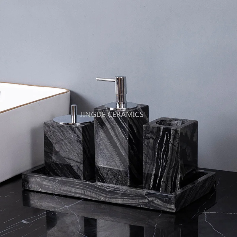 1pc Marble Powder Toiletries Washstand Toothbrush Storage Rack Lotion Bottle Soap Dish Cotton Swab Jar Storage Tray Tissue Box