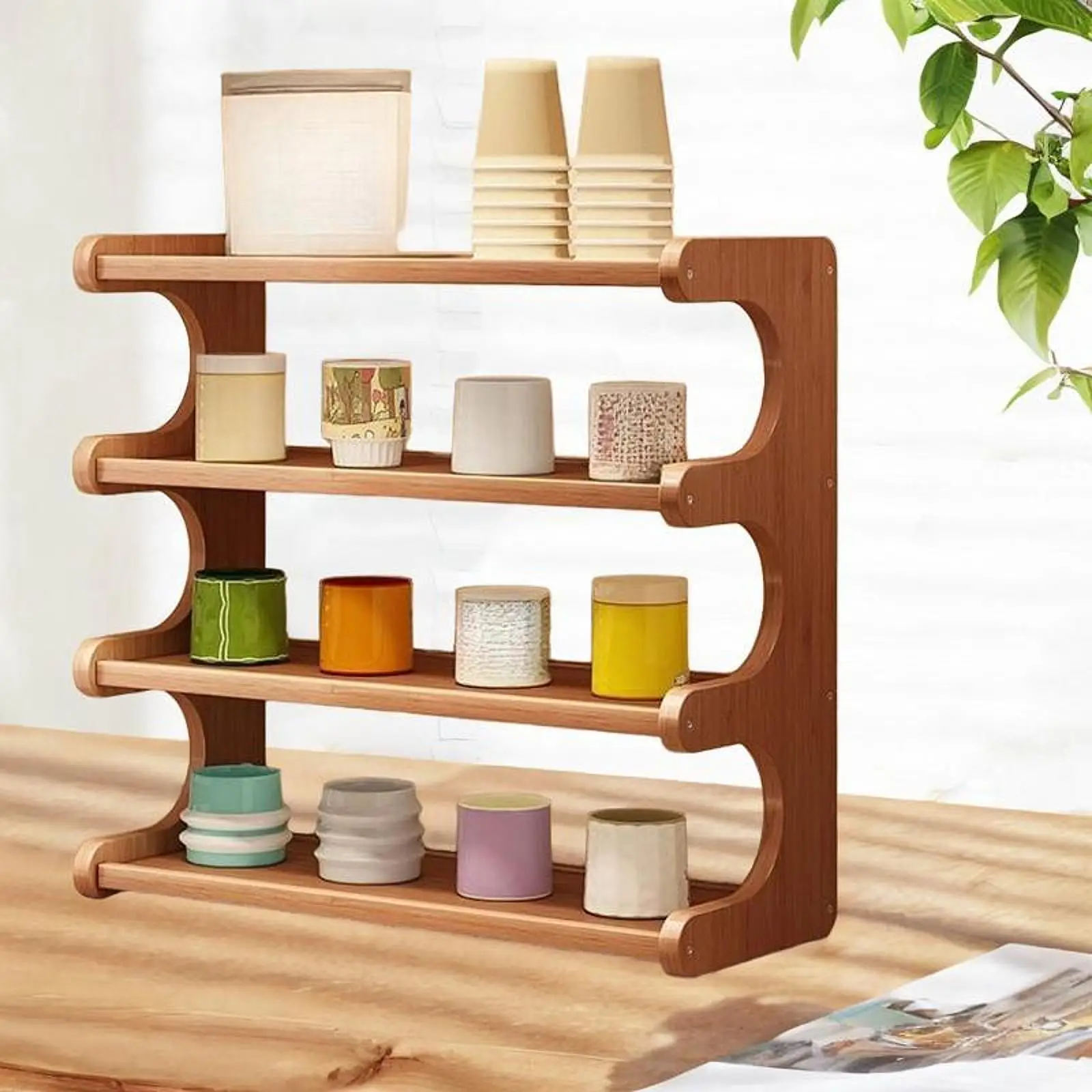 Desktop Organizer 4 Layer Home Bathroom Organizer Countertop Sundries Display Shelf Desk Bookshelf Wooden Storage Rack for Dorm