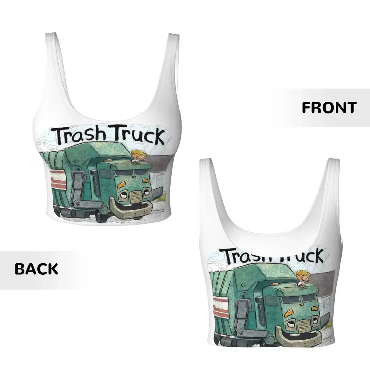 Custom Trash Truck Cartoon Netflix Women Sports Vest Bra Gym Workout High Impact Yoga Crop Tank Top