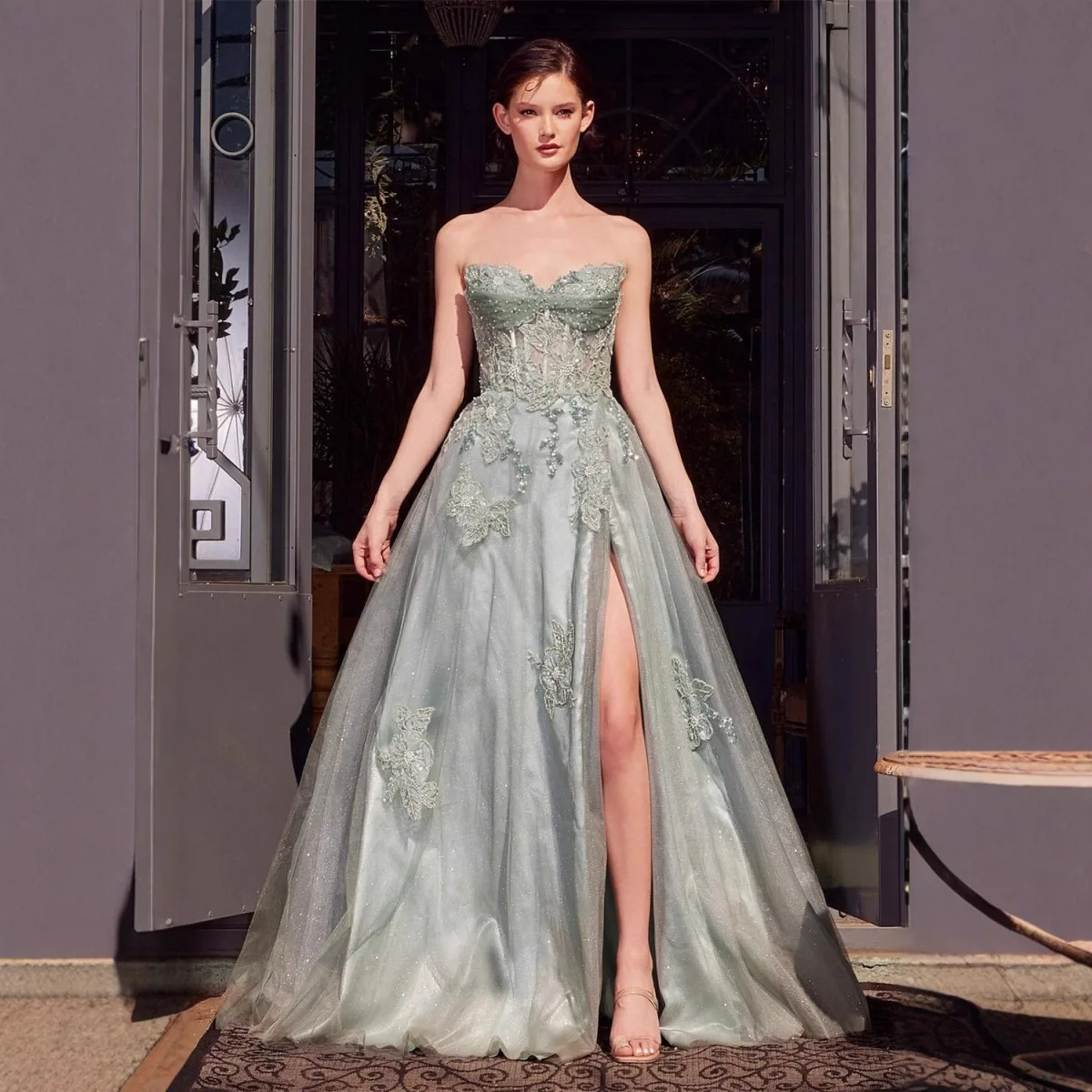 Ashion Schwarz/Sage Prom Geburtstagskleid 2026 Trägerlos Blumen Spitze Falten Tüll Abend Formelle Partykleider Vestidos De Feast