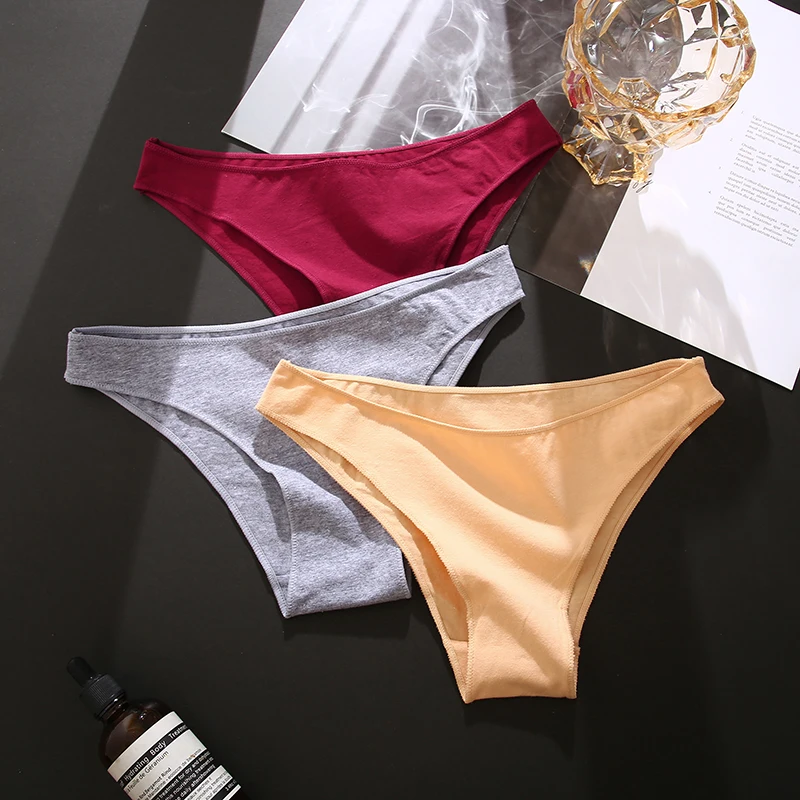 3PCS Cotton Women Panties Solid Comfortable Underwear Low Waist Women Cotton Briefs High Elasticity Breathable Female Lingerie