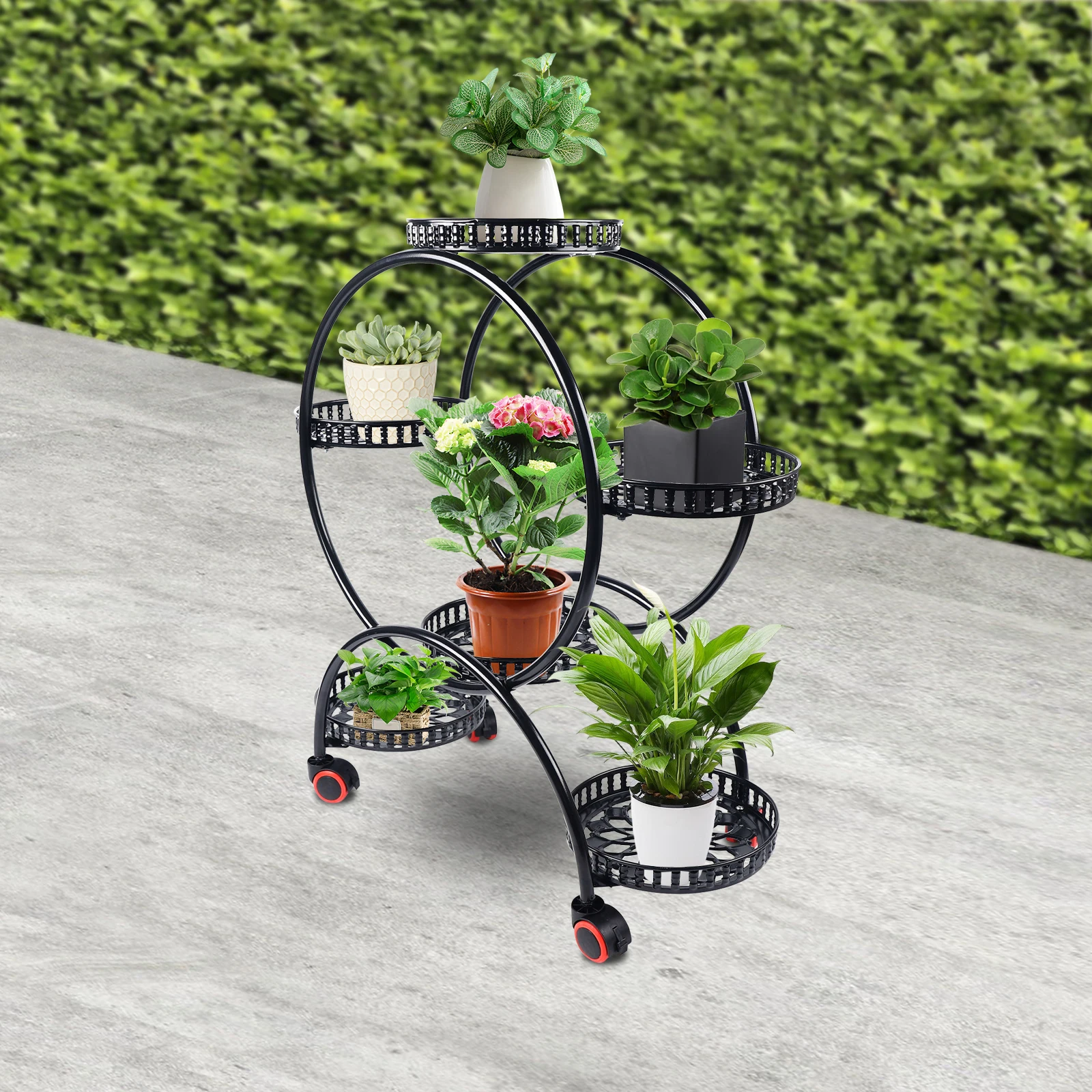 

4 Tier Plant Stand, Metal Flower Pot Holder Shelves with Wheels, Heavy Duty Garden Container Round Supports, Flower Pot Holder Display for Patio Gar