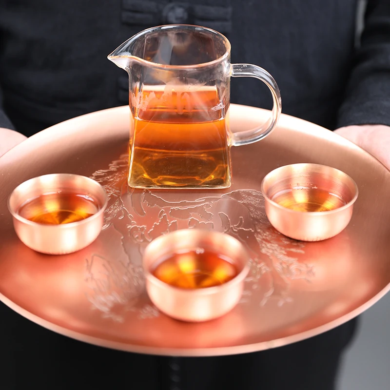 Zhushantang copper tea tray round pot bearing dry bubble tea tray pot cushion Kung Fu tea set ornaments decorative parts