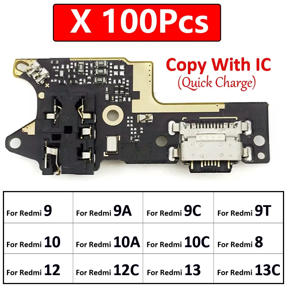 

100Pcs, New For Xiaomi Redmi 8 8A 9 9A 9C 9T 10C 10A 10 Prime USB Charging Port Mic Microphone Dock Connector Board Flex Cable