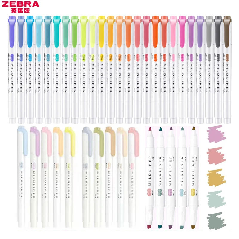 1/3pcs ZEBRA MILDLINER WKT7 Highlighter Pens,Multi-Colors Double Tips Fiber Markers For Painting key points japanese stationery