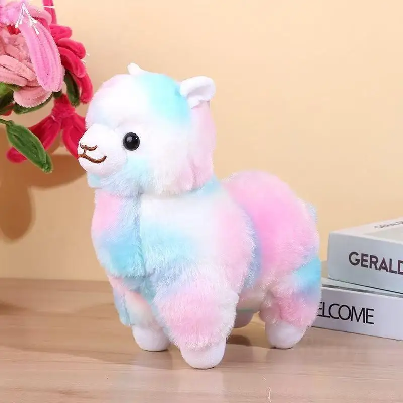 28cm Standing Plush Sheep Figure, Colorful Alpaca Stuffed Animal, Comfort Sleeping Companion Toy
