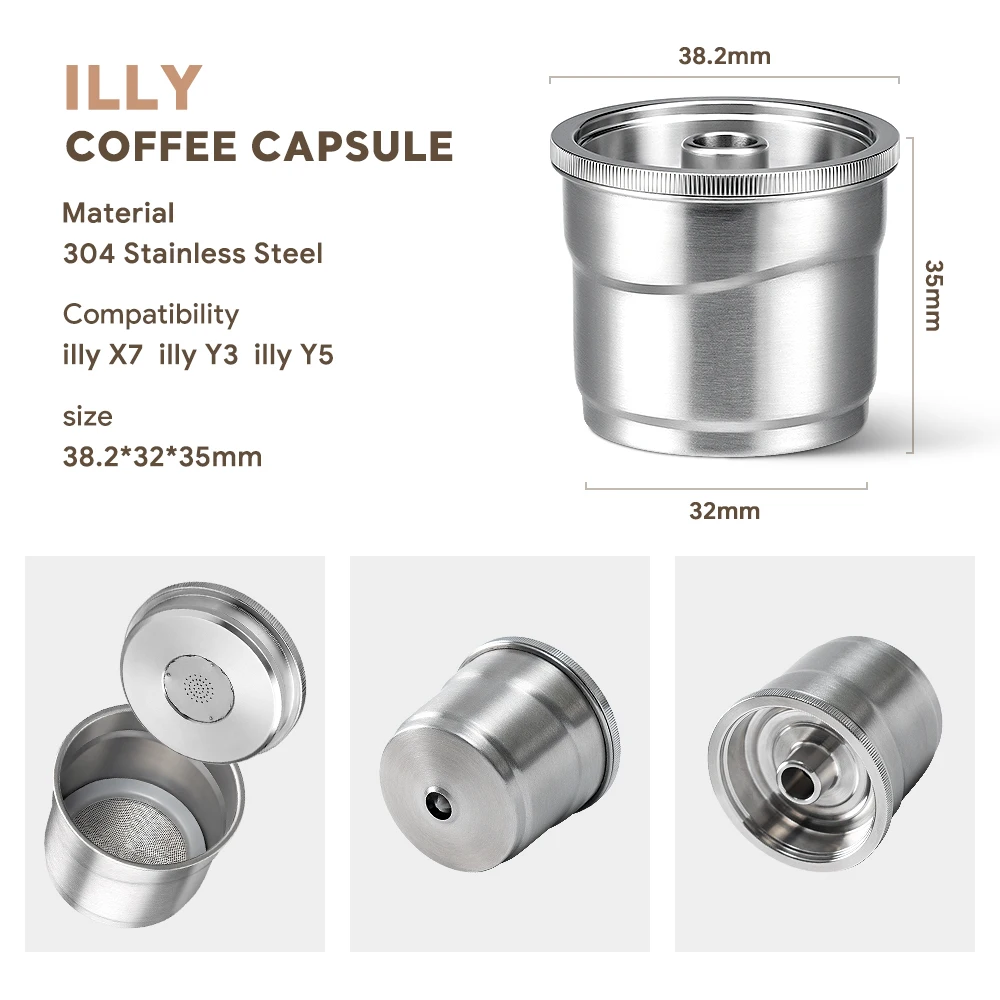 カプセルコーヒーマシン用の再利用可能なカプセル,x7,ily 3,y5,コーヒー用の詰め替え可能なステンレス鋼フィルター,改ざんとサポート付き