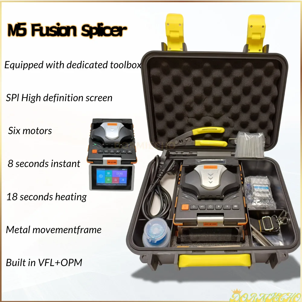 

M5 Optical Fiber Fusion Splicer 2024 New Arrival 6 Motors Mini Optic Fiber Splicer Welding Machine With Touch Screen OPM And VFL