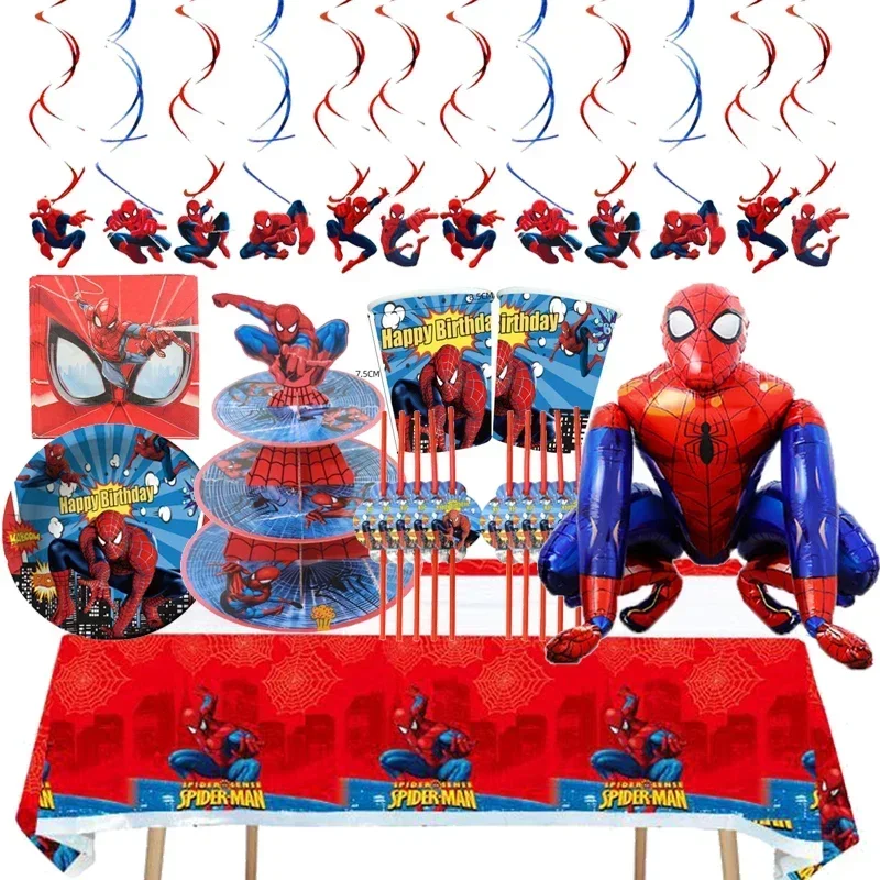 Superhero Spiderman Themed Party Birthday Decoration Spiderman Disposable Tablecloth Cup Plate Cake Decoration Kid Birthday Gift