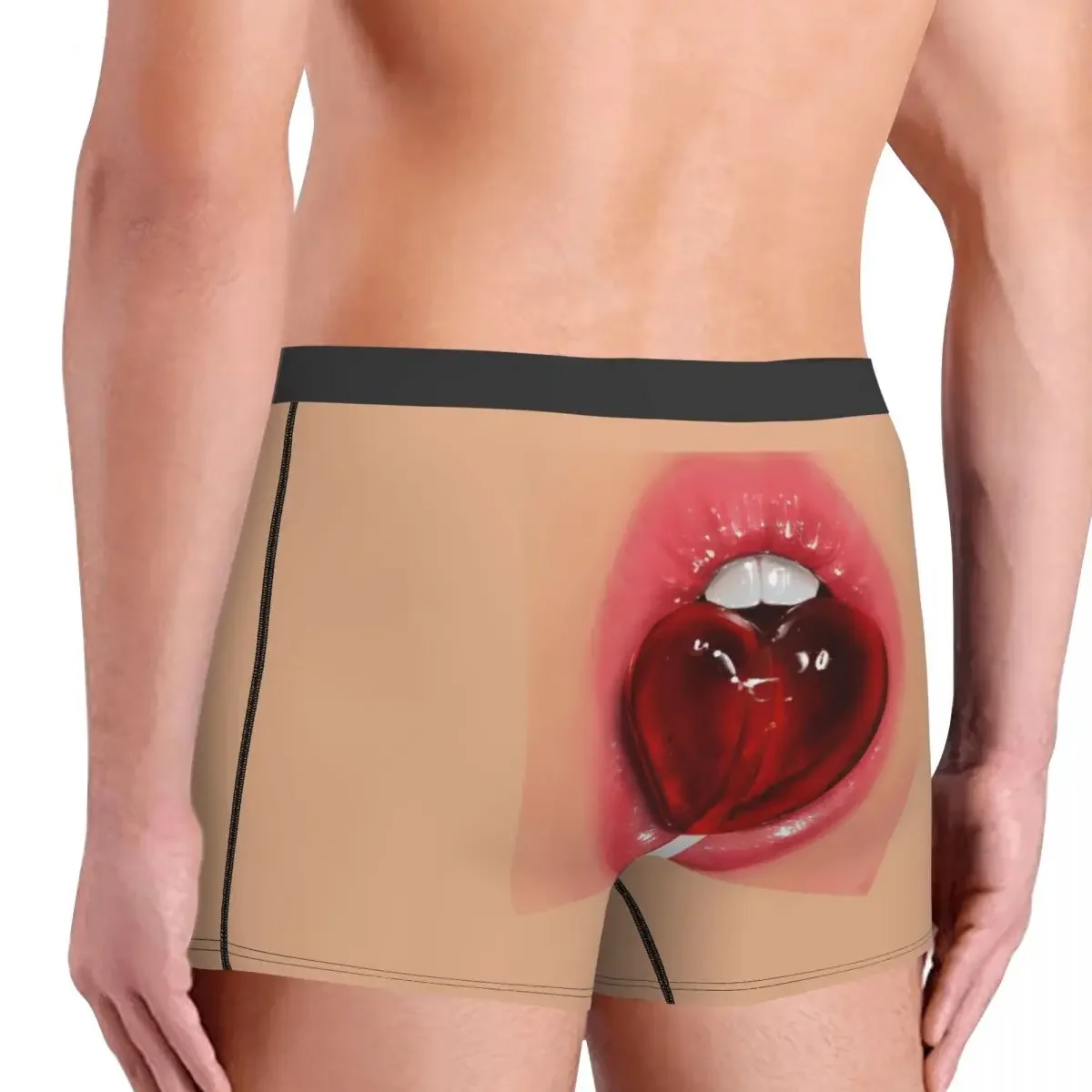 Funny Boxer Shorts Panties Briefs Men Sexy Red Lips With A Lollipop Underwear Mid Waist Underpants for Homme Plus Size