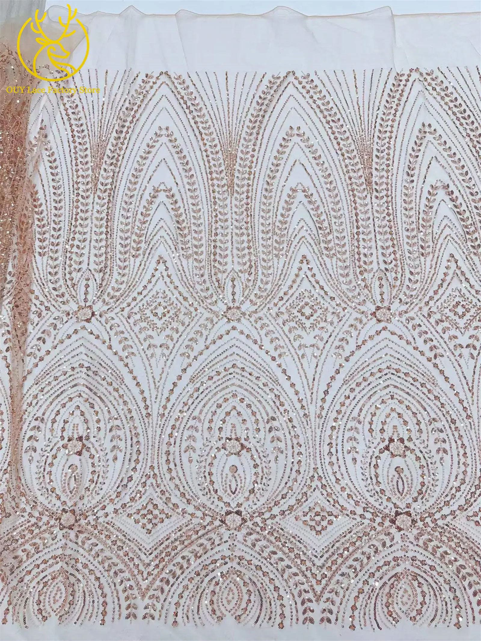 5 Yards afrikanischer Perlen-Pailletten-Spitzenstoff 2026 Hochwertiger nigerianischer französischer Tüll-Mesh-Spitzenstoff für Hochzeitskleider zum Nähen – Detail 5