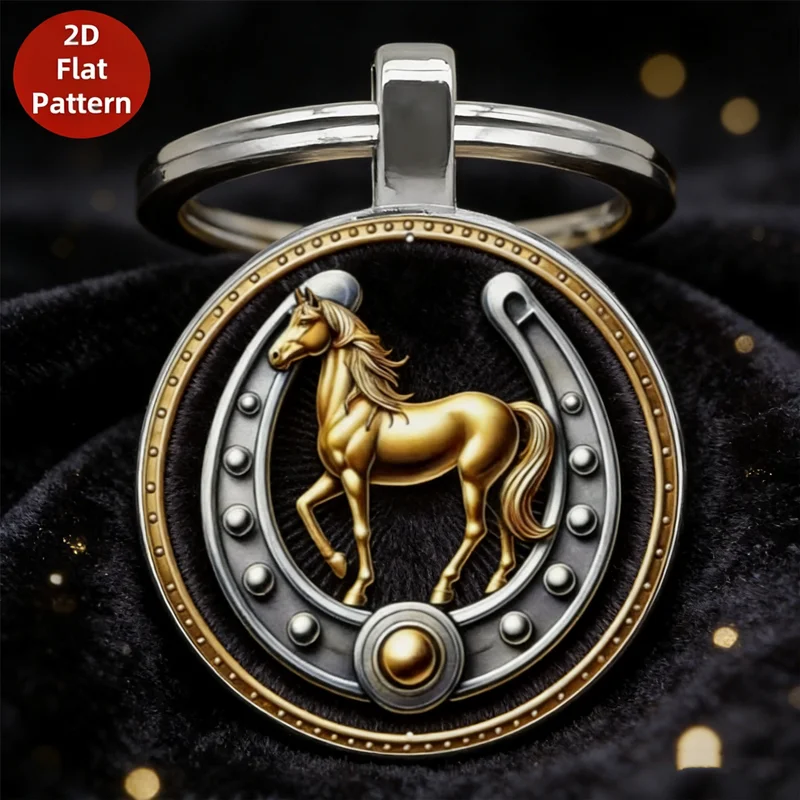1Pcs Metal Horseshoe and Horse Keychain Charm; Retro Lucky Pendant Jewelry Gift for Men and Women