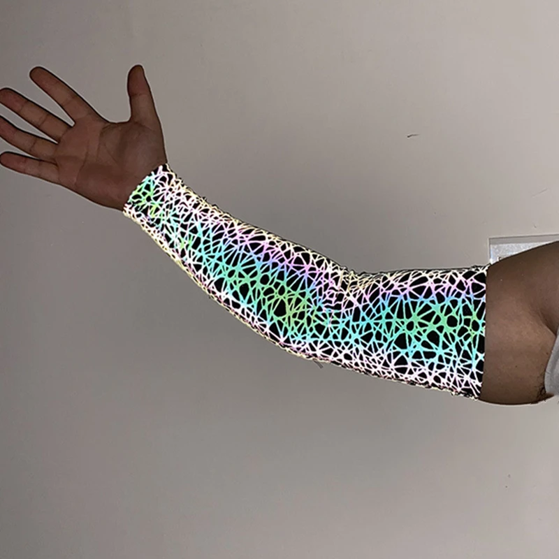 Sports Men Colorful Reflective Sleeves Techwear Sunscreen Cycling Basketball Arm Warmers Breathable Reflect Light Oversleeve