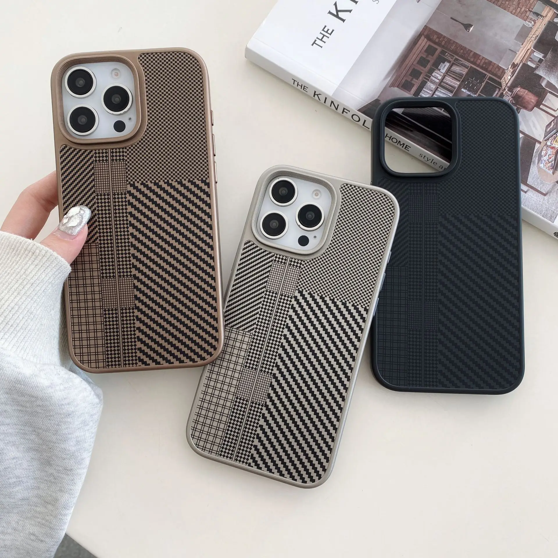 For Apple 16 Pro Max Phone Case Frosted Patchwork Pattern For Iphone16 Individual Button Premium Luxury Business Shockproof Case