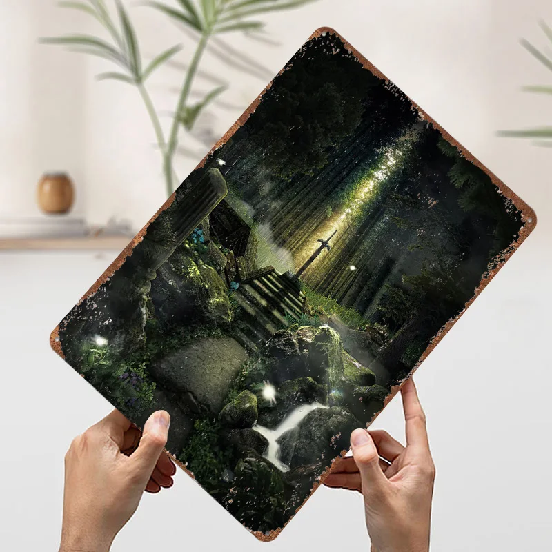 السيف الأسطوري ملصق معدني علامات معدنية جدار الفن المرآب الديكور الألعاب مخصص تين تسجيل للمنزل الديكور رجل غرفة الكهف