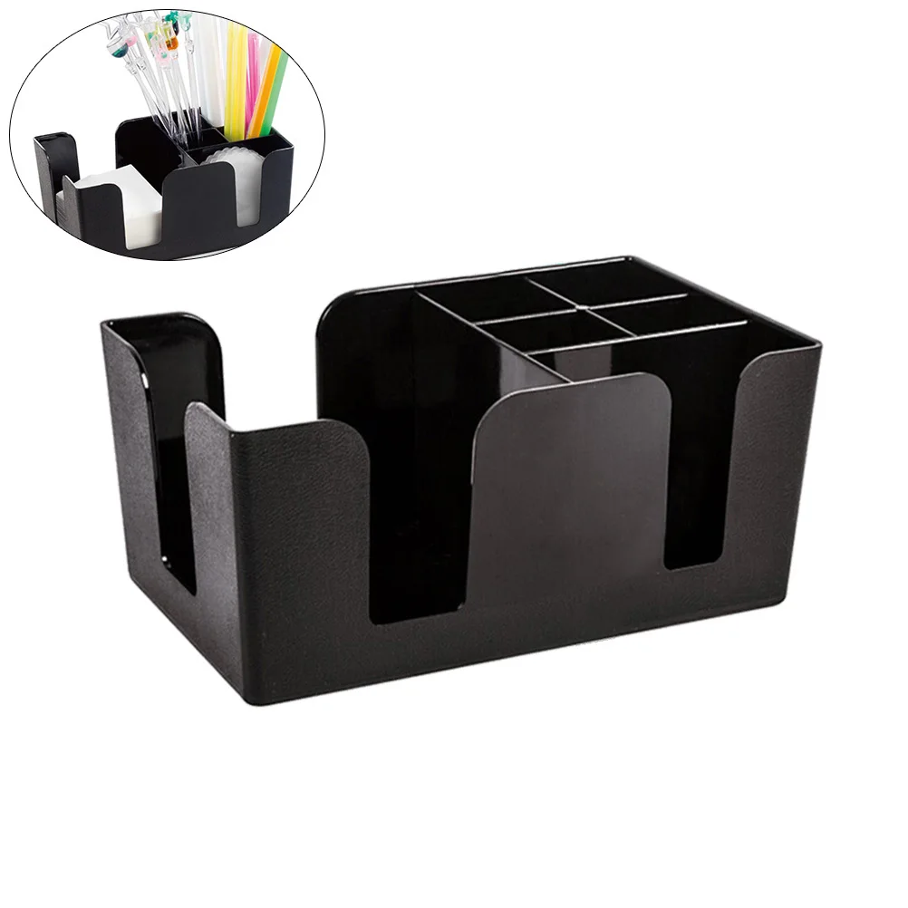 

Tissue Storage Box Plastic 6 Compartments Black Multifunction Organizer for Bar Coffee Shop Restaurant Desktop Rack