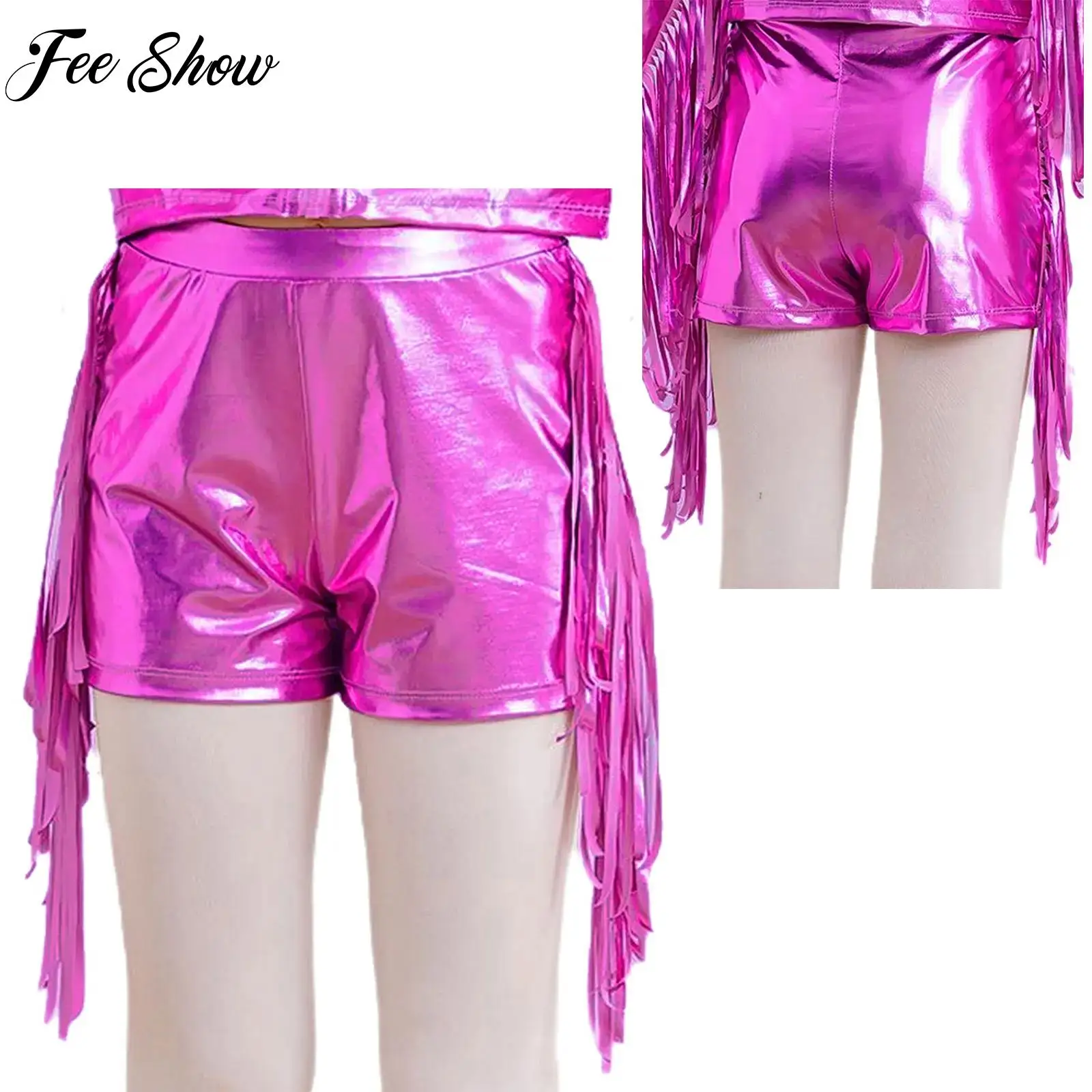 

Children's Fancy Jazz Latin Dance Costumes Daily Wear Kids Girls Festival Cosplay Costumes Metallic Tassels Fringe Shiny Shorts