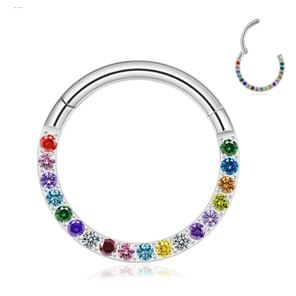 G23 Titanium 16G Septum Nose Rings CZ Double Hoop Open Stack Daith Helix Tragus Cartilage Clicker Earring Conch Piercing Jewelry image 3