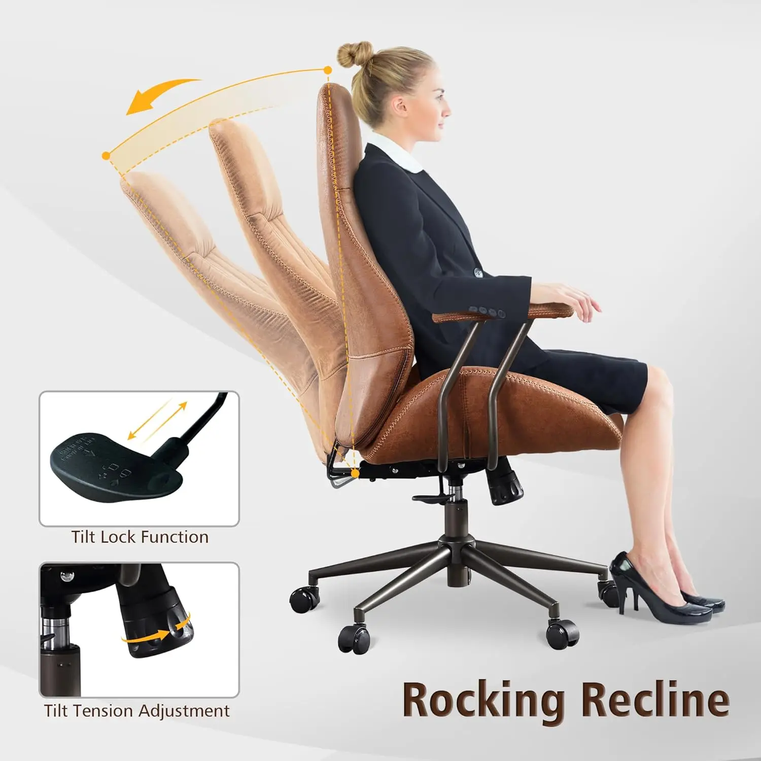 Silla de oficina moderna de mediados de siglo con soporte Lumbar, silla ejecutiva ergonómica de cuero de gamuza con respaldo alto y giratorio