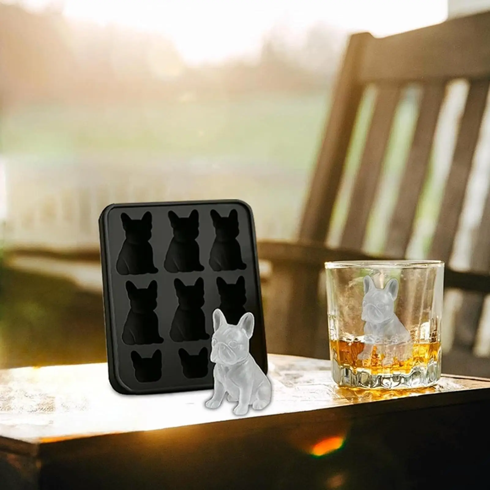 Ice Mold Silicone Novelty French Bulldog Ice Mold 9-Grids Non-stick Food-Grade Whiskey Iceblock Tray Shatterproof Kitchen Gadget