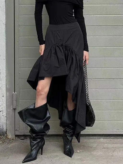 

Моющаяся юбка с асимметричным подолом и высокой талией, хлопковая повседневная юбка нестандартного дизайна с хвостом, женская юбка премиум-класса f-длины