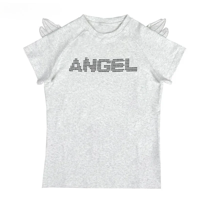 Y2k Aesthetics Letter Print Casual T-shirt Summer Angel's Wings Kawaii Cute Grunge Tees Women Harajuku Streetwear Vintage Tops