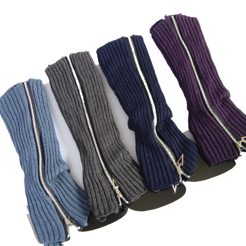 Chaussettes longues en laine pour femmes, jambières, bas à fermeture éclair, coréen, automne, hiver, chaud, doux, avec manches, botte