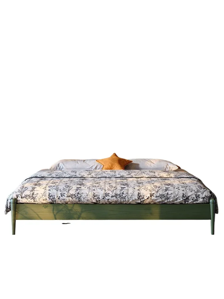 

French retro solid wood bed master bedroom double bed 1.8m large bed ash wood fabric medieval wave soft