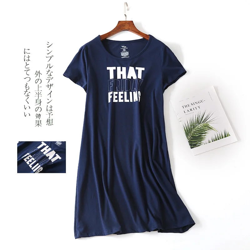 Vestido de dormir informal para mujer, Camisón de algodón de manga corta, talla grande, 2024