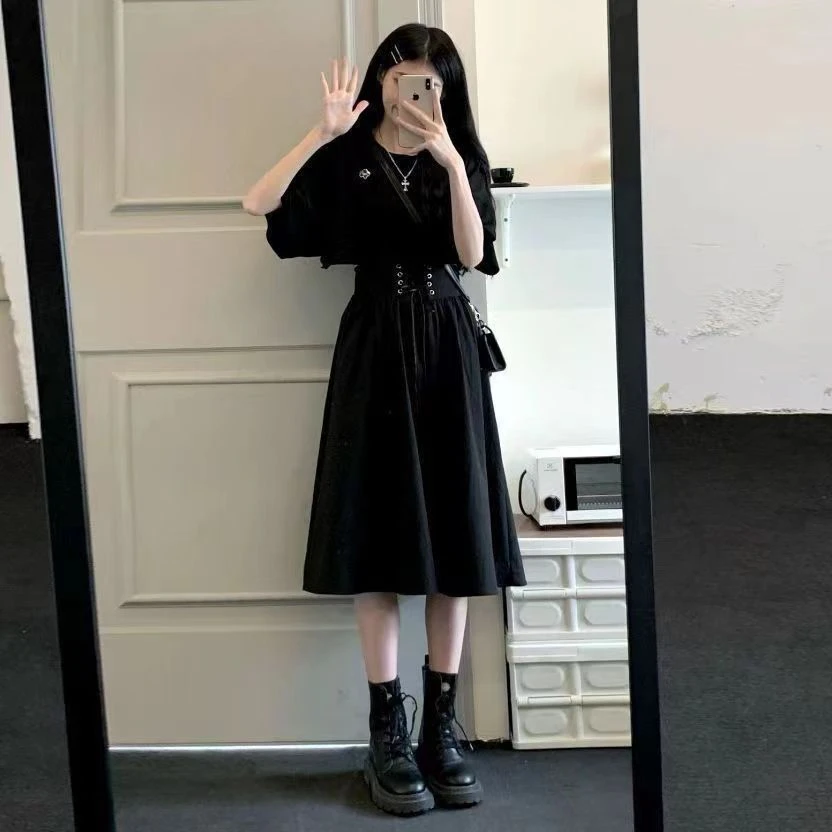 

Summer Milk Series Fashionable College Style Set Short Sleeve round Neck Top Half Skirt Two-Piece Ensemble Youthful Vitality