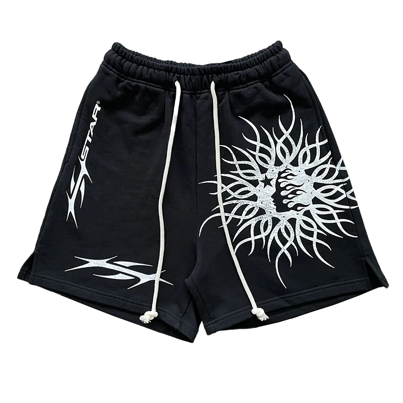 Hellstar Studios Flame Yang Casual Sports Shorts Black Straight Leg Cotton Youthful Energy Style Summer Leisure Trousers view 3
