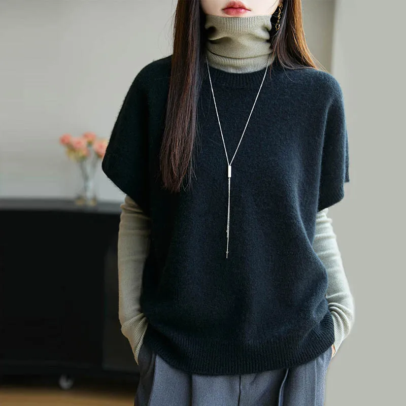 2025 New Women's knitting 100% Australia Wool Seven Needle Thickening Sweater Round Neck Sleeveless High quality Soft Loose Tops