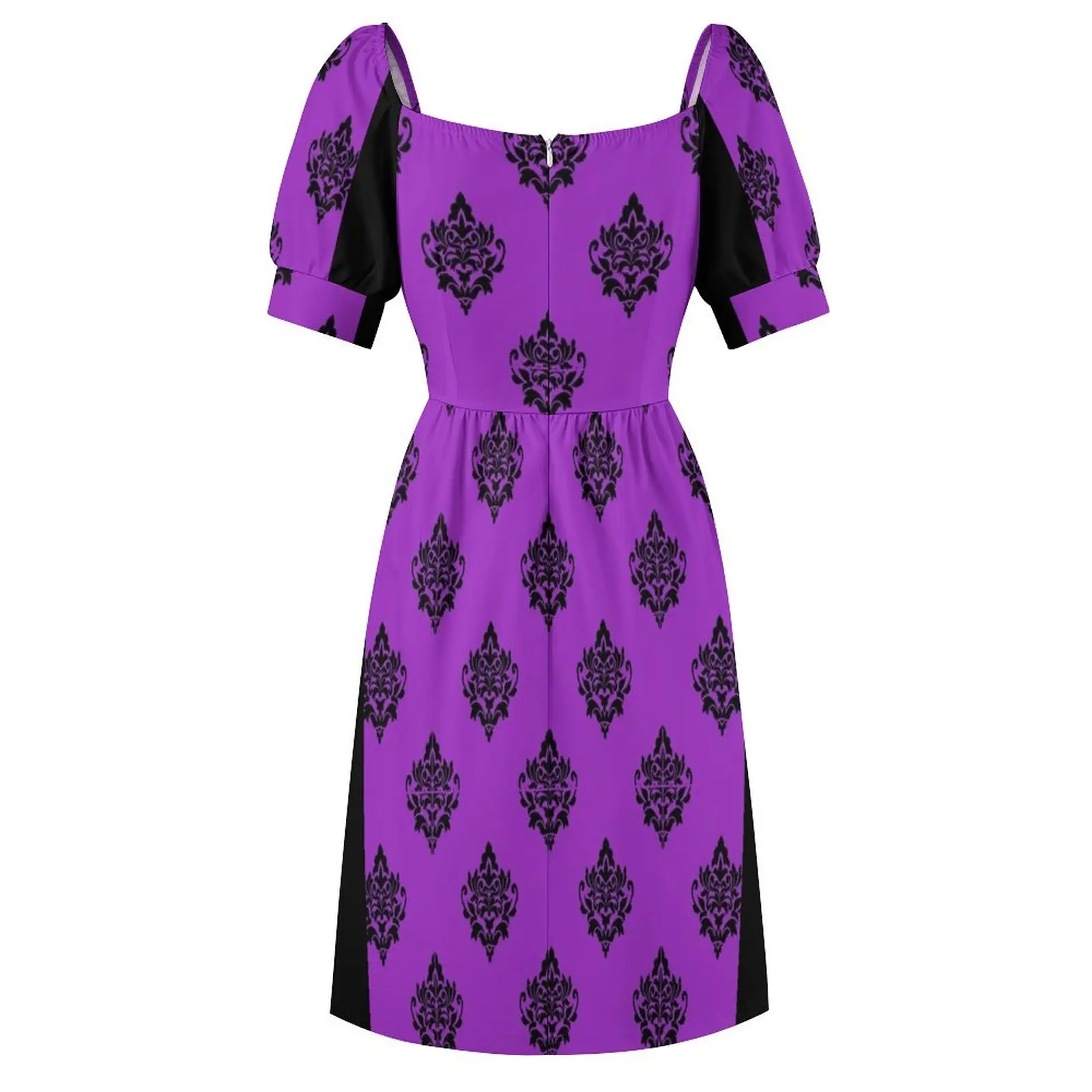 Vintage Black Purple Damask Pattern Short-Sleeved Dress luxury evening dress woman for wedding dresses for prom