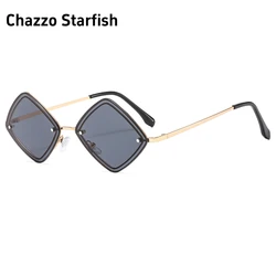 Fashion Geometric Rhombus Women Luxury Sunglasses Vintage Brand Designer Blue Tea Lens Eyewear Female Gradient UV400 Sun Glasses