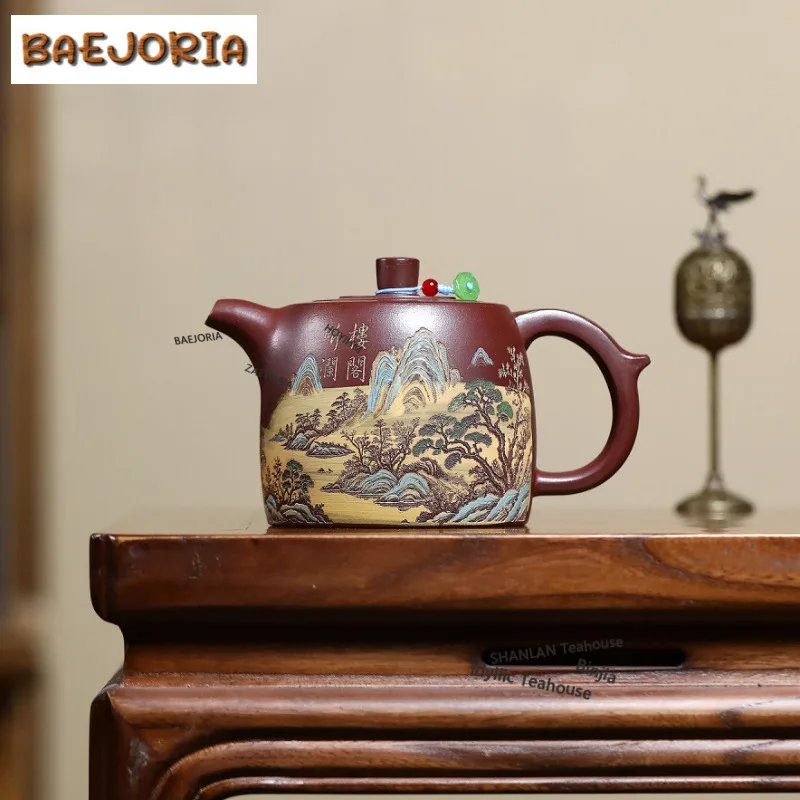 400ml Retro Yixing Purple Clay Teapots Handmade Well Fence Pot Raw Ore Stone Red Mud Kettle With Strainer Zisha Tea Set Supplies