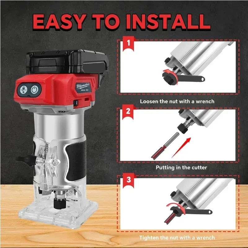 ميلووكي 800 واط 30000 دورة في الدقيقة ماكينة تشذيب كهربائية لاسلكية بدون فرش جهاز توجيه مدمج 5 سرعات ماكينة تشذيب النجارة بطارية 18 فولت #6