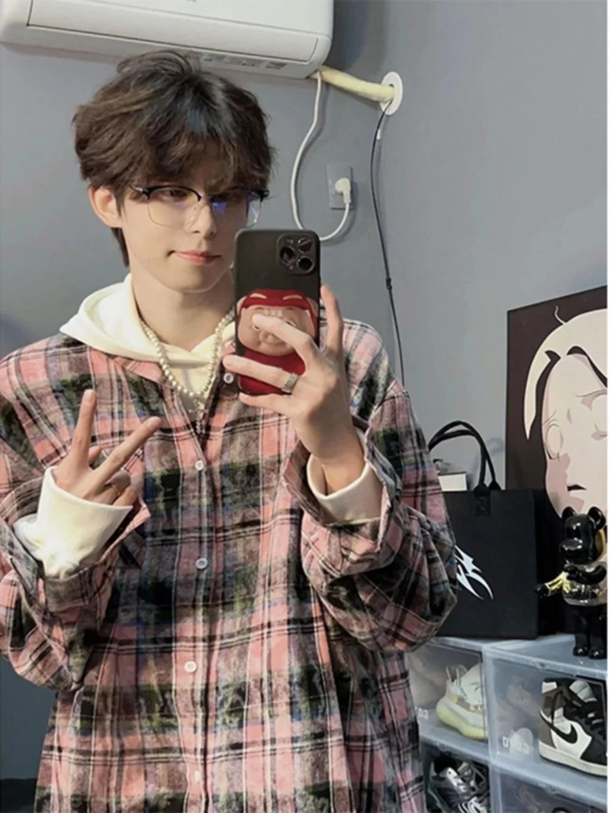 Men's Plaid Shirt Long Sleeve Tie Dye Checkered Cleanfit Jacket American Retro Style Spring Summer Fashion Streetwear