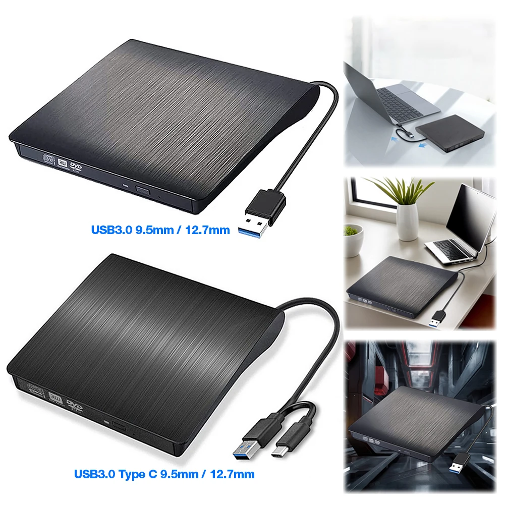 2 in 1 USB 3.0 Type C Slim DVD External Enclosure 9.5mm/12.7mm SATA To USB CD DVD ROM Optical Drive Case ODD Caddy for Laptop PC