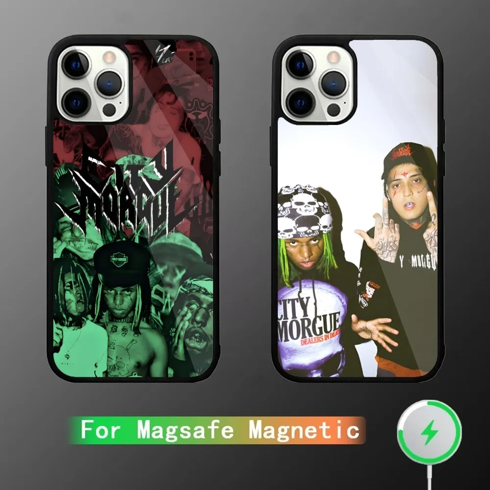 C-City Morgue Zillakami telefoonhoesje voor iPhone 15,14,13,12,11,Plus,Pro,Max Mini Magsafe magnetisch draadloos opladen