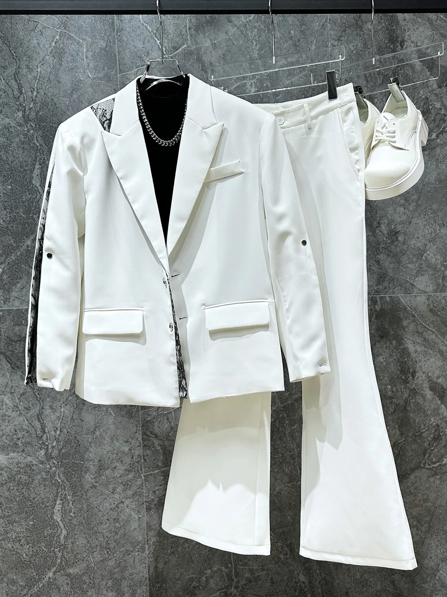 

Модный мужской костюм-двойка 2025 года с оригинальным дизайном и элементами пэчворка, в корейском стиле, весенний, молодежный, повседневный