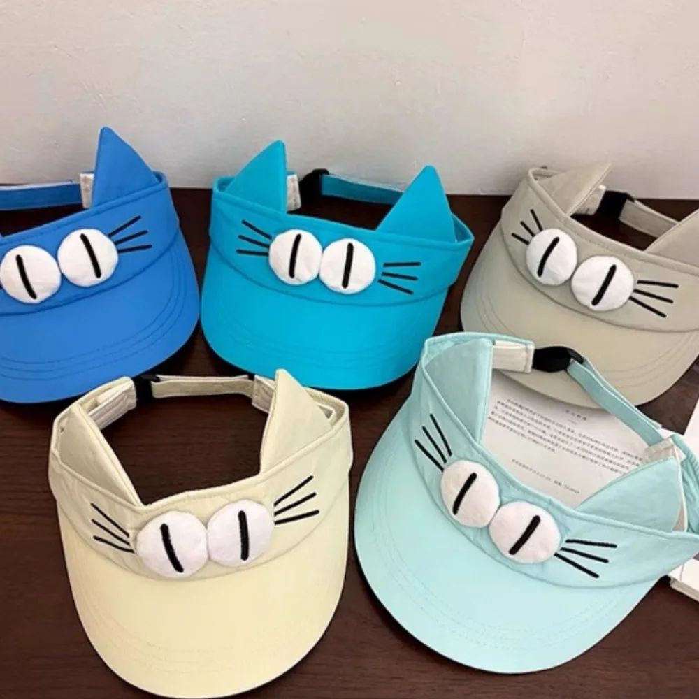 

Sun Protection Big Eyes Cat Visor Cap Adorable Quick-drying Fabric Kitty Hollow Hat Funny Creative Cat Ears Sun Hat Girls