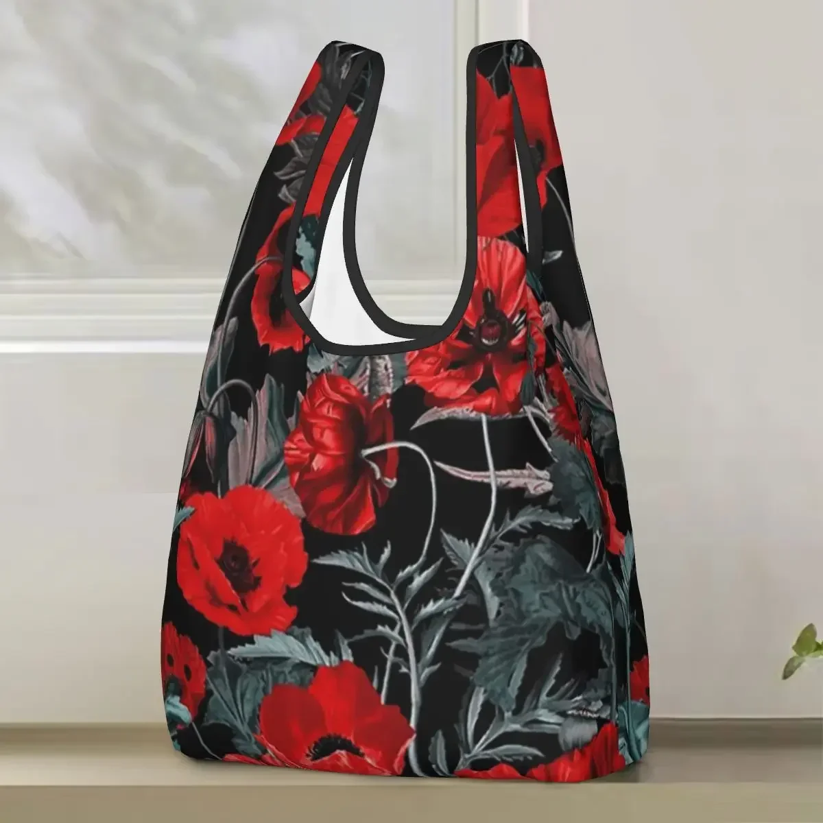Poppy Gard Shopping Bag Portable Tote Bags Reusable Shoulder Shopper Bag Groceries Handbag