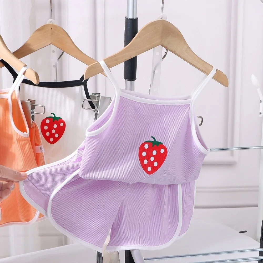 Comfortable Strawberry Printing Toddler Clothes Suit Soft Cotton Vest Shorts Set Sleepwear 1-3 Years