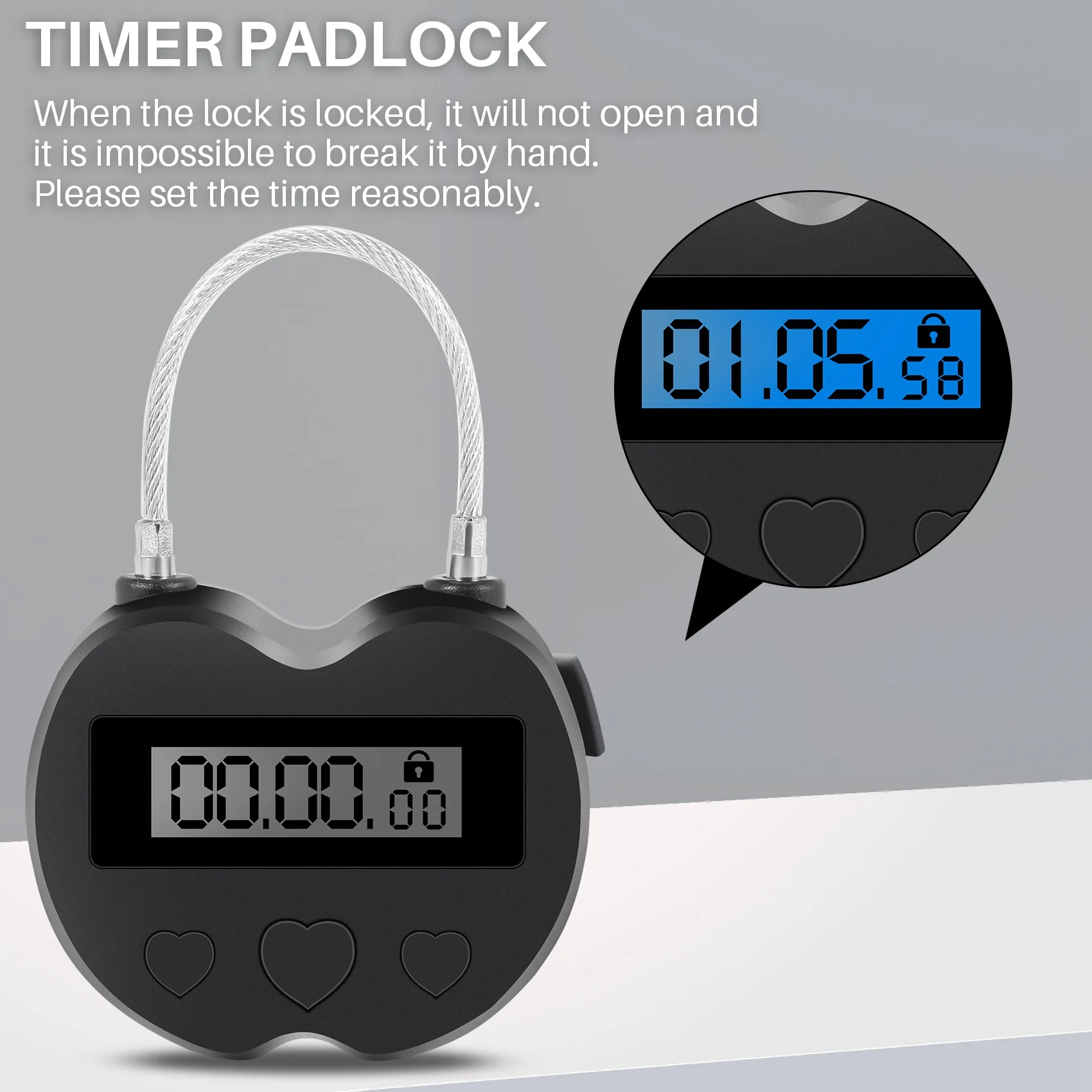 Smart Time Lock LCD Display Time Lock Multifunction Travel Electronic Timer, Waterproof USB Rechargeable Temporary Timer Padlock